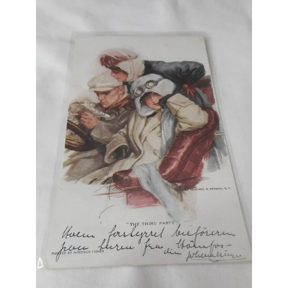 Vintage Postcard 1900s posted The Third Party People in a group drawing